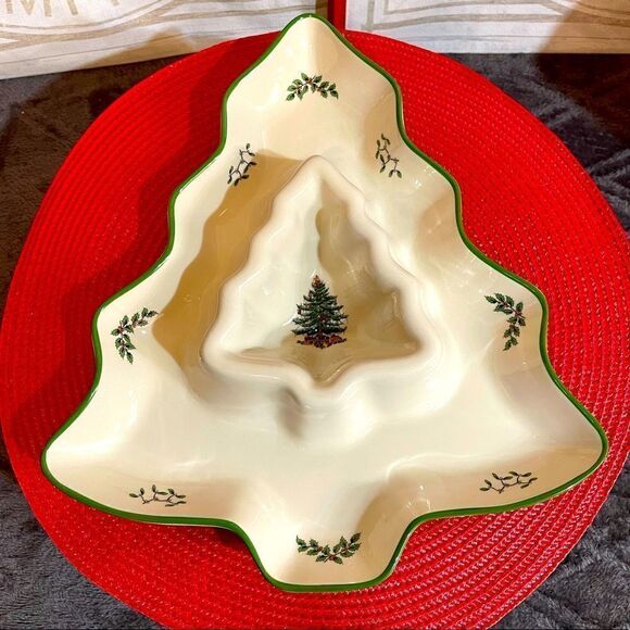 Spode Christmas Tree chip and dip bowl NWT - Picture 1 of 12